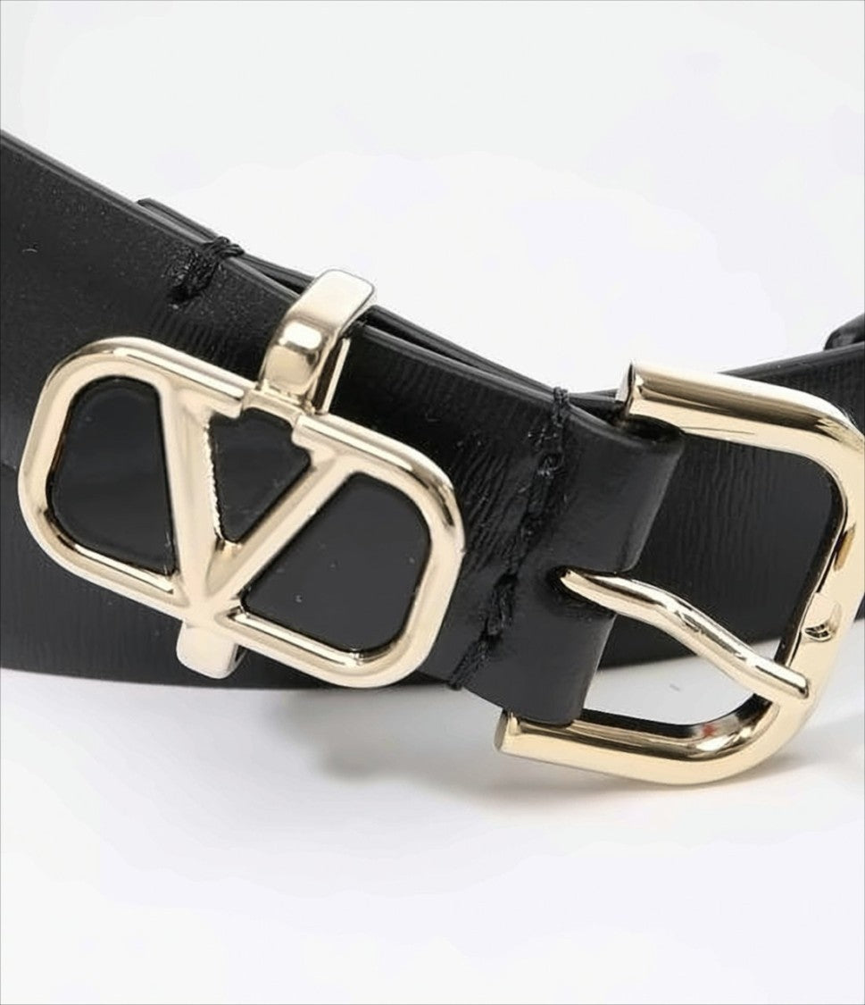 Leather Belt with Polished Gold-tone Buckle