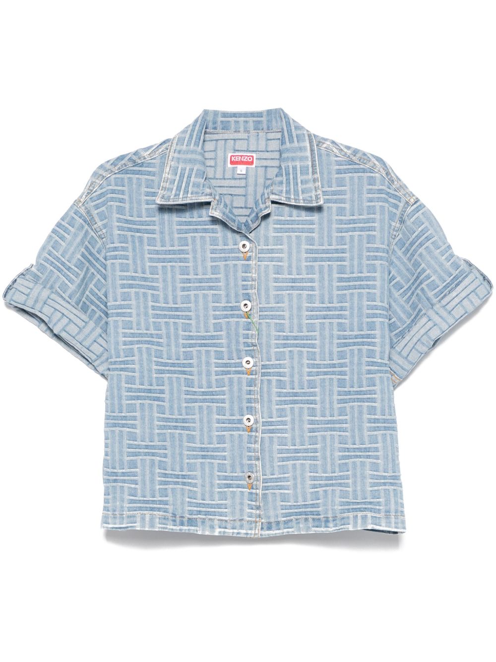 Cropped Button-Up Top with Turn-Up Cuffs