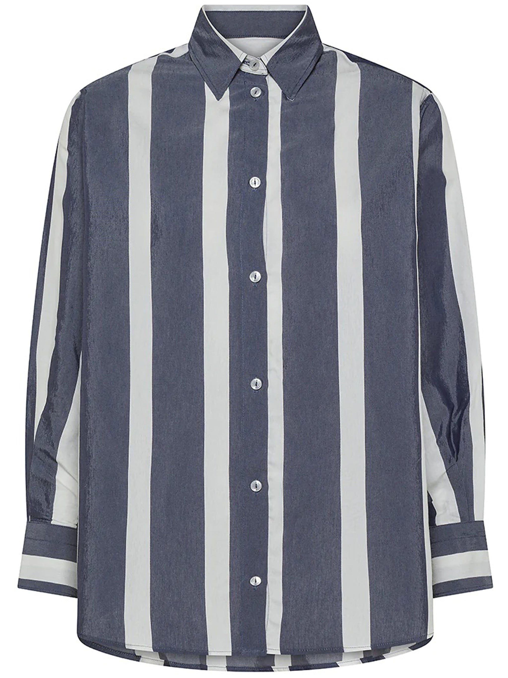 Grey Wide Vertical Stripe Button-Up Shirt
