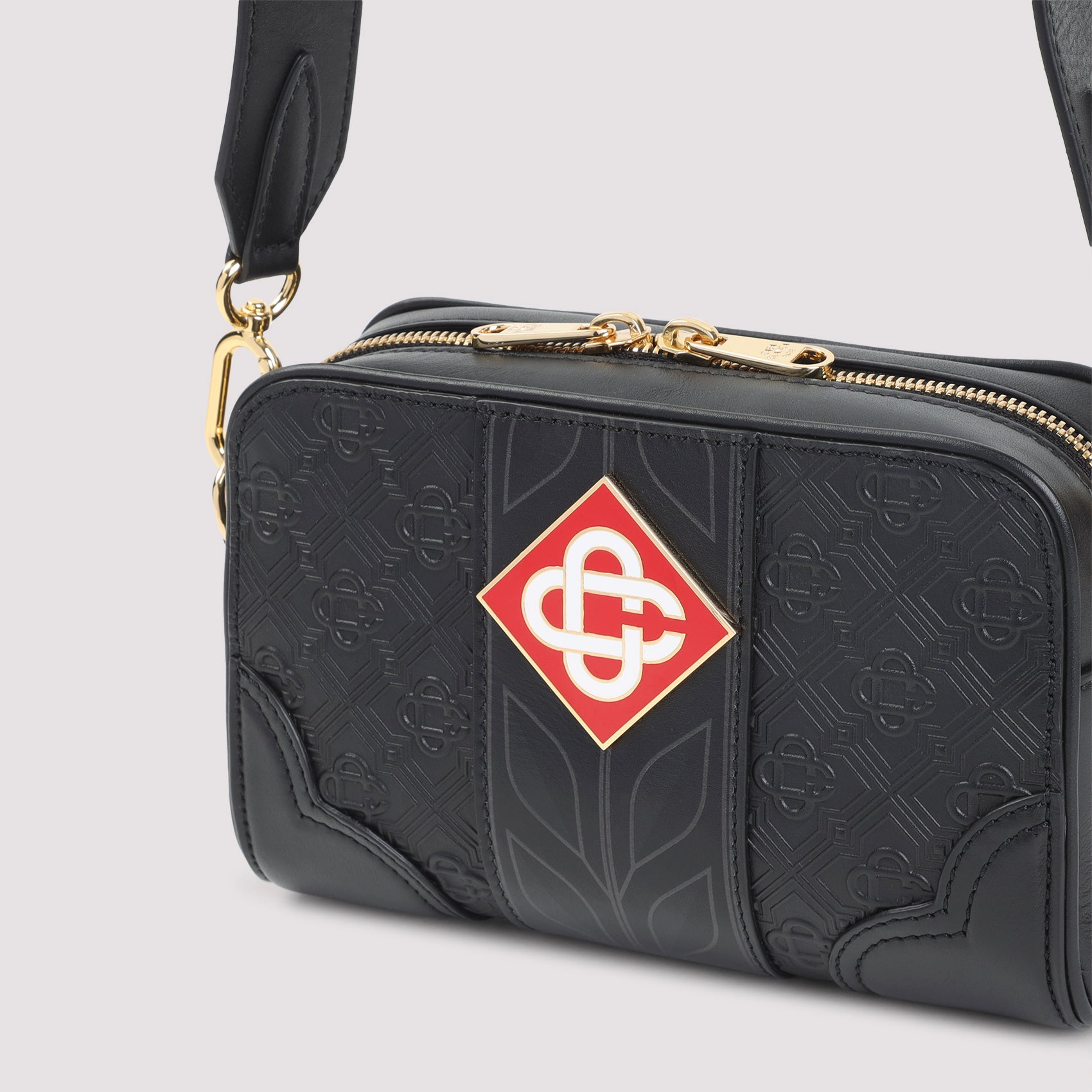 Compact Black Calf Leather Crossbody Bag