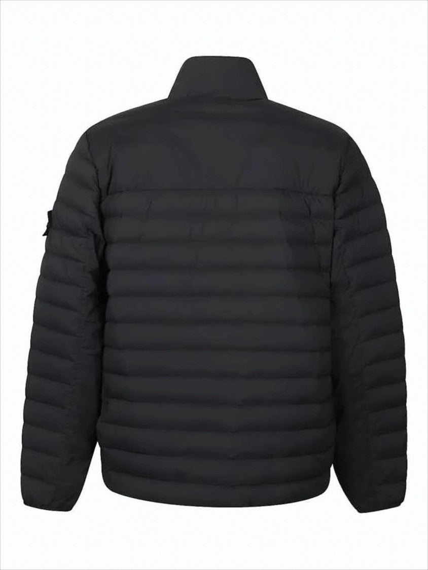 Horizontal Quilted Padded Jacket with High Collar