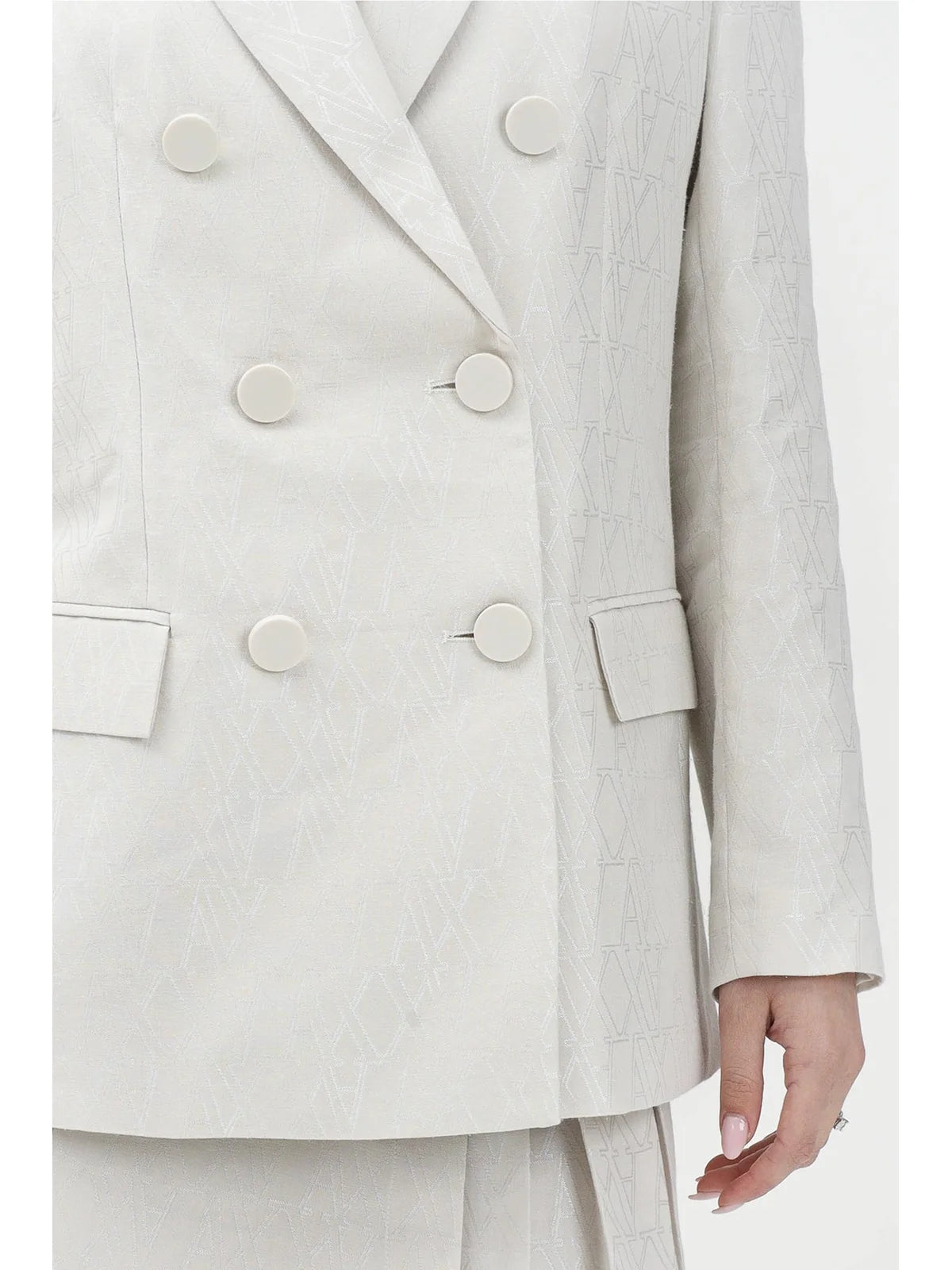 White Cotton Polyester Double-Breasted Jacket