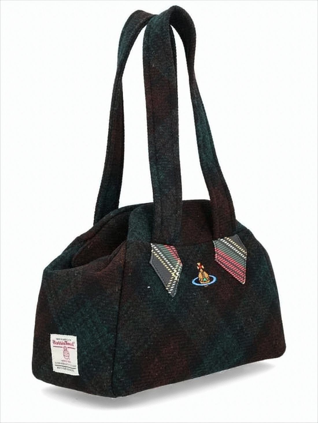 Rectangular Wool Shoulder Bag with Plaid Pattern