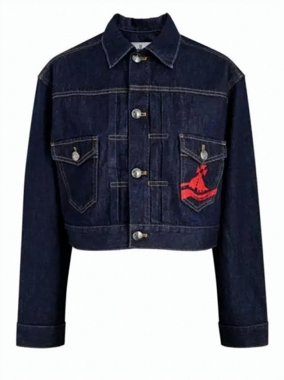 Cropped Denim Jacket with Classic Collar