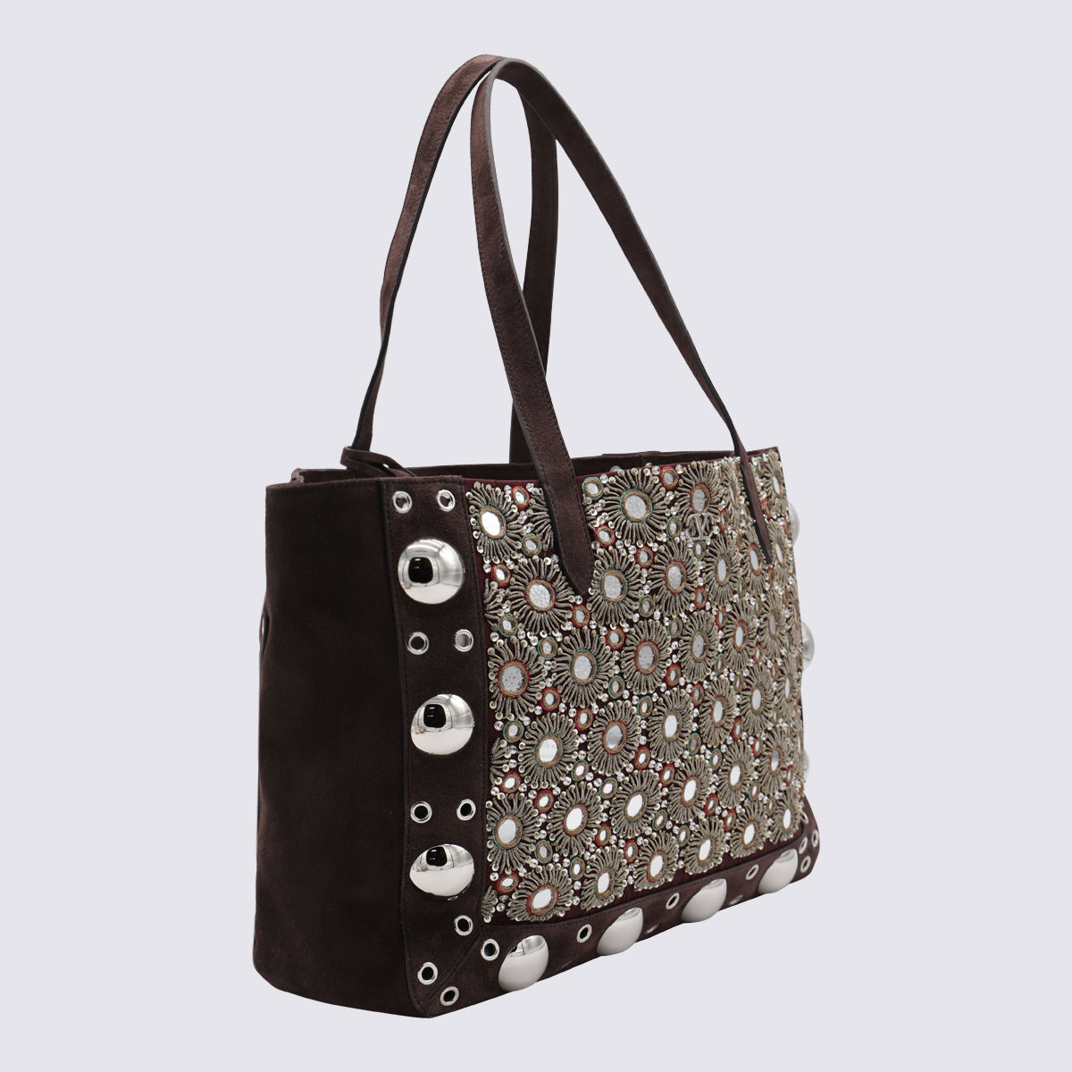 Embellished Brown Leather Tote