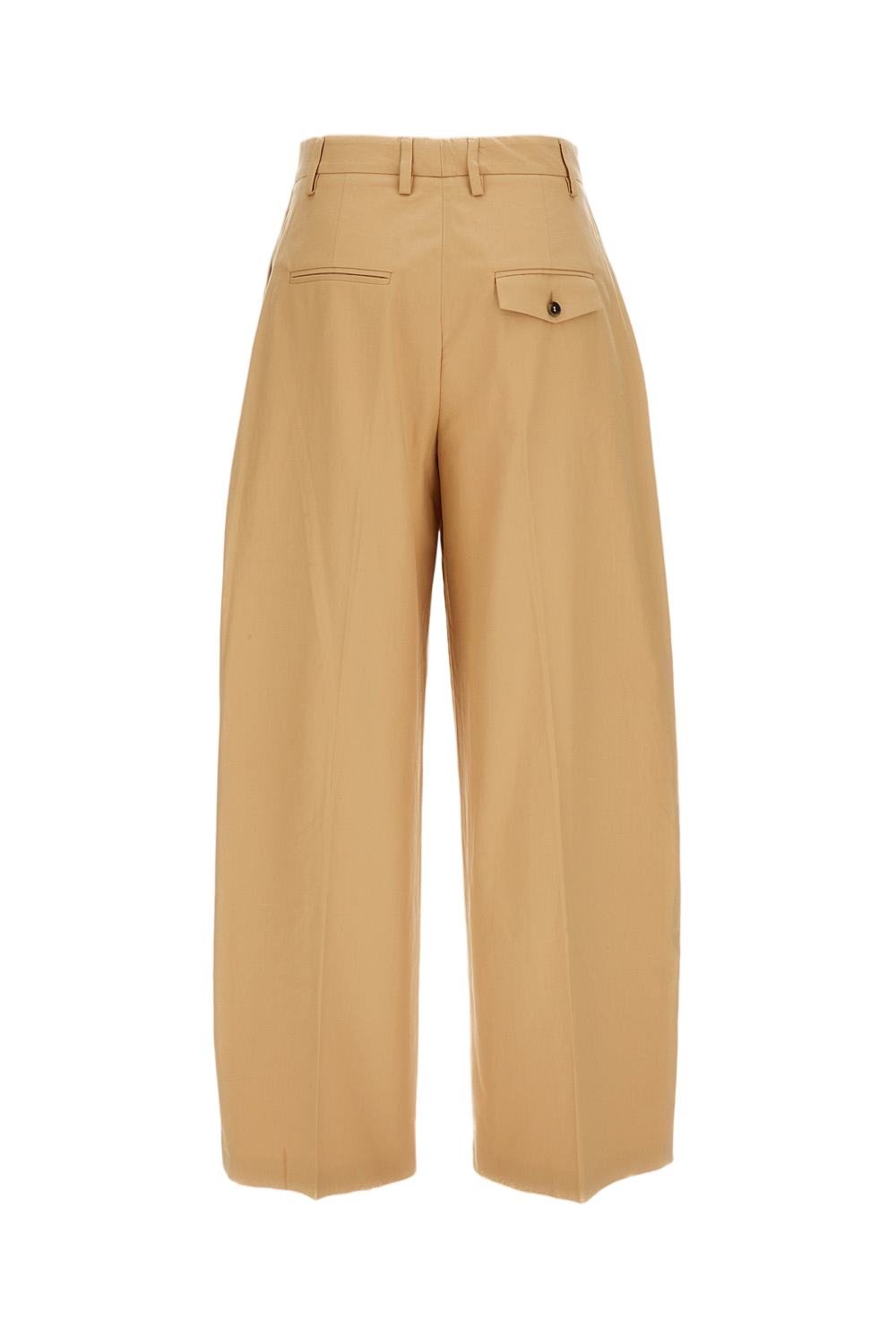 Beige Pleated Lightweight Cotton Wide-Leg Trousers