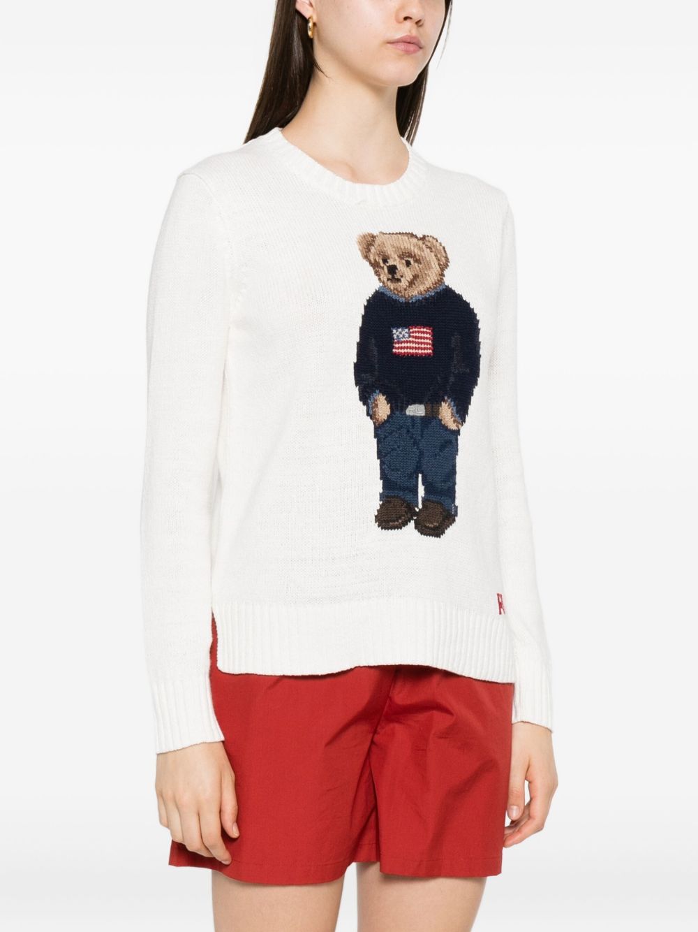 Intarsia-Knit Sweater with Embroidered Polo Bear