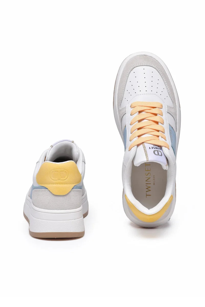 Women's Leather and Suede Sneakers - White/Light Blue