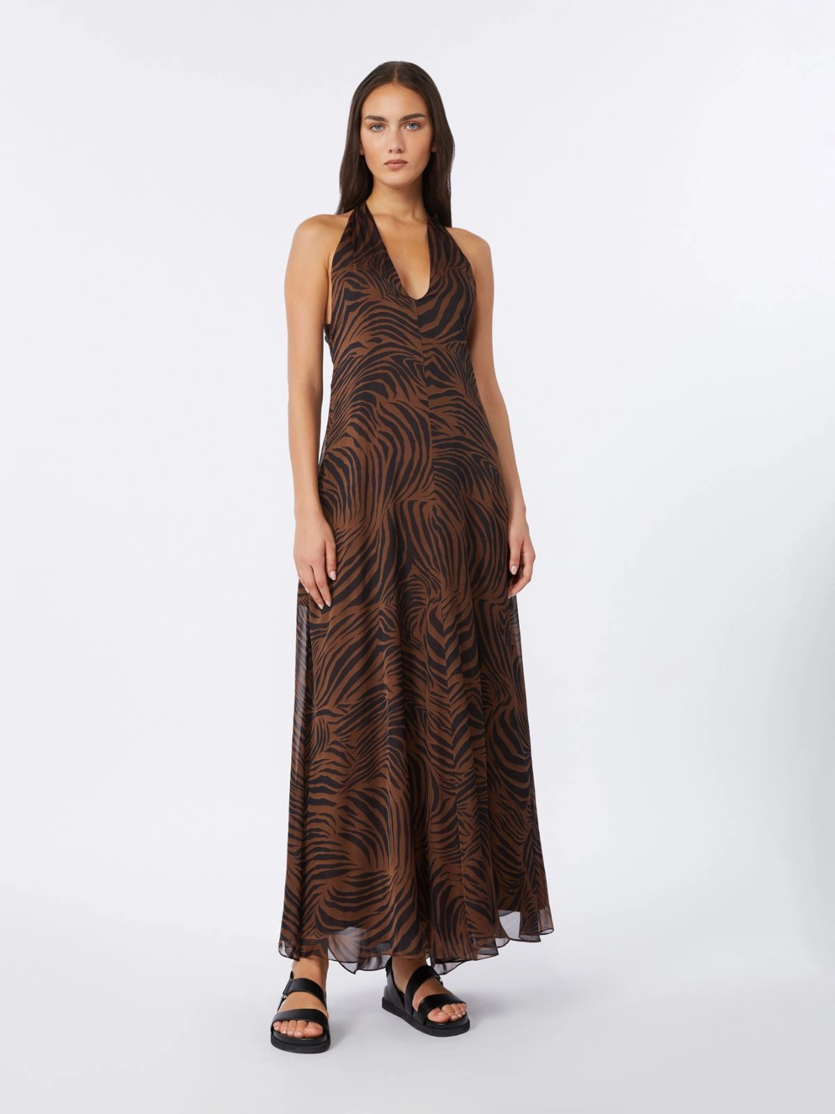 Sleeveless Maxi Dress with Deep V-Neckline