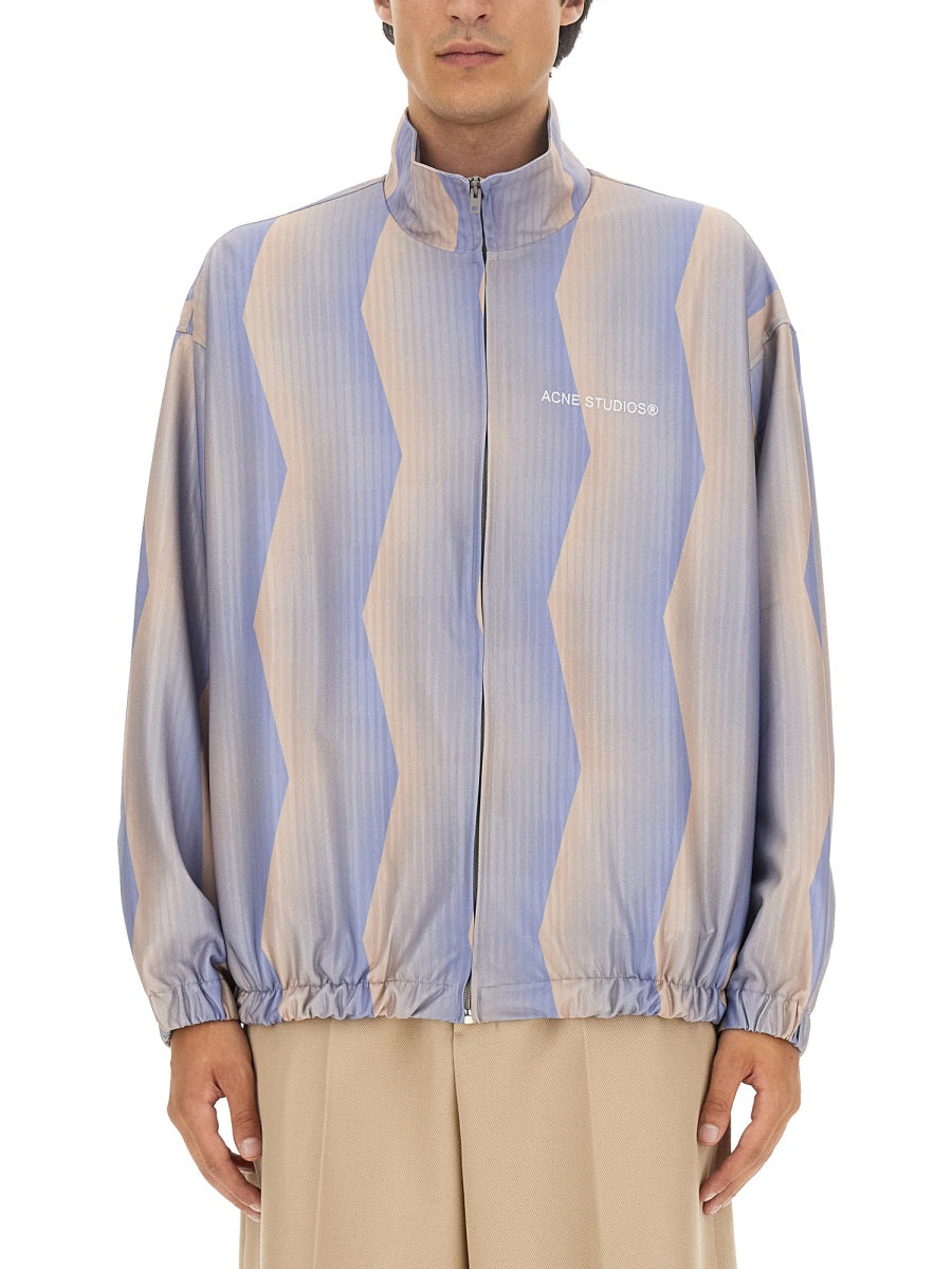Zigzag Pattern Casual Jacket With Stand Collar
