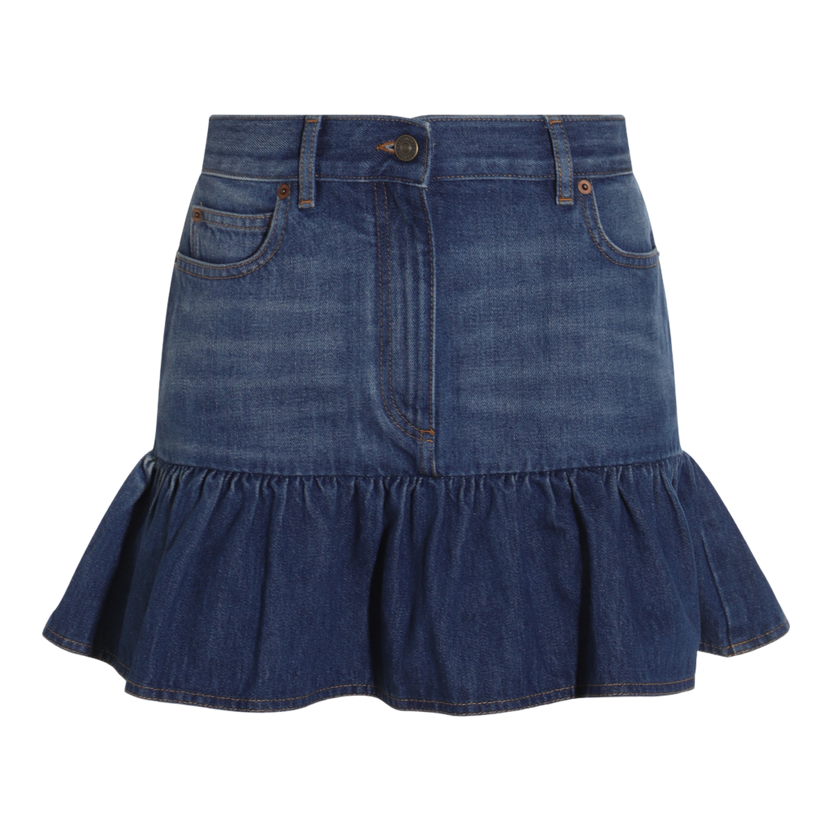 Fitted Denim Mini Skirt with Ruffled Hem
