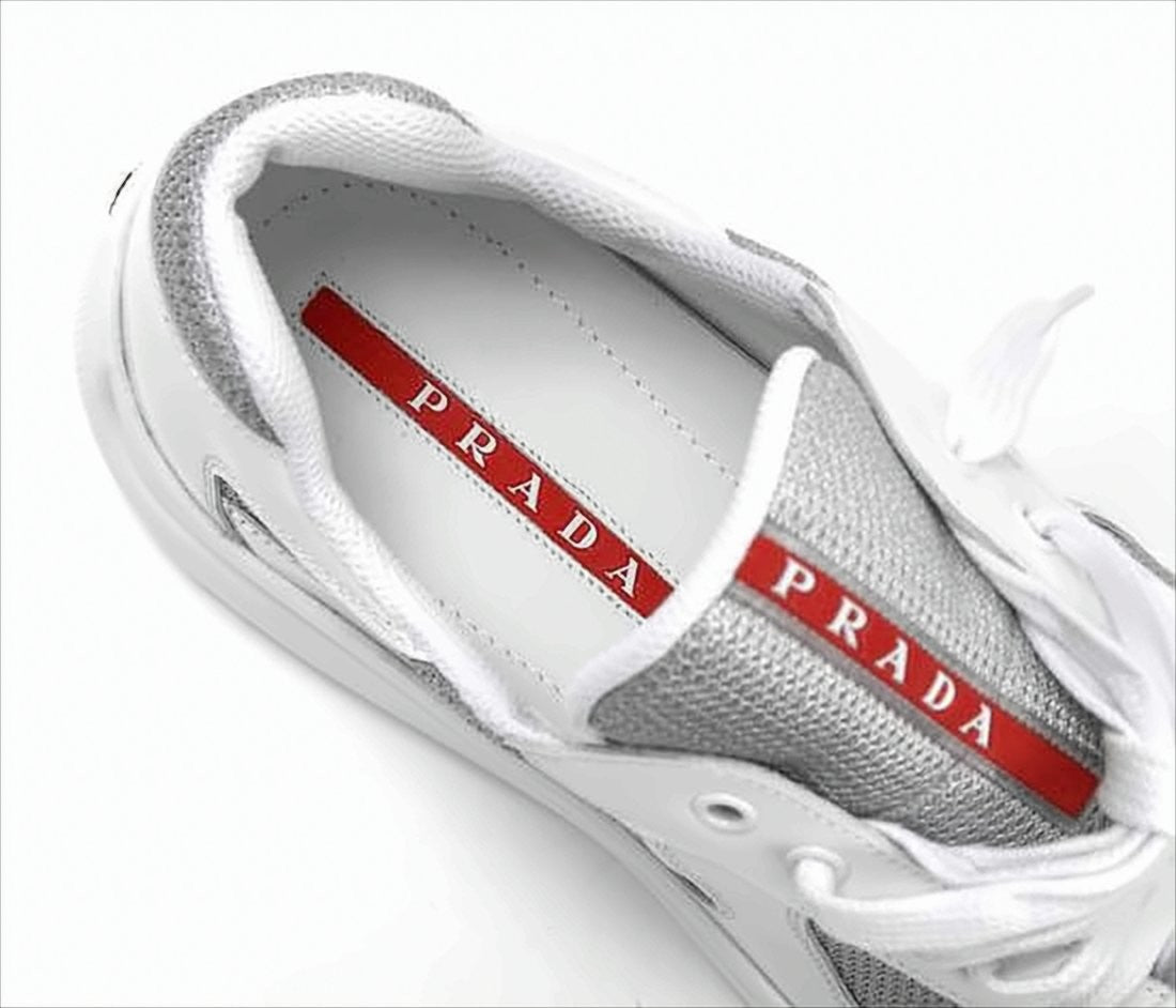 White Leather and Grey Mesh Sneakers