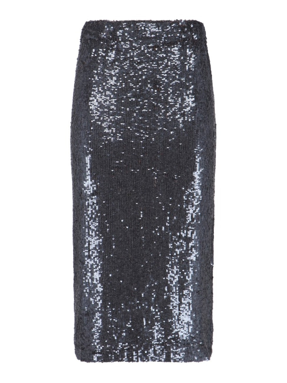 Straight Silhouette Black Sequin Midi Skirt