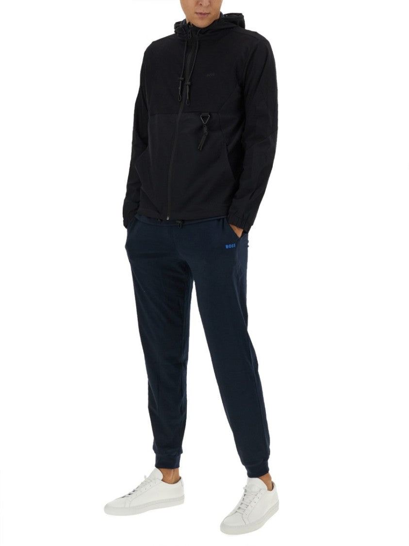 Zip-Up Black Technical Fabric Hooded Sweatshirt