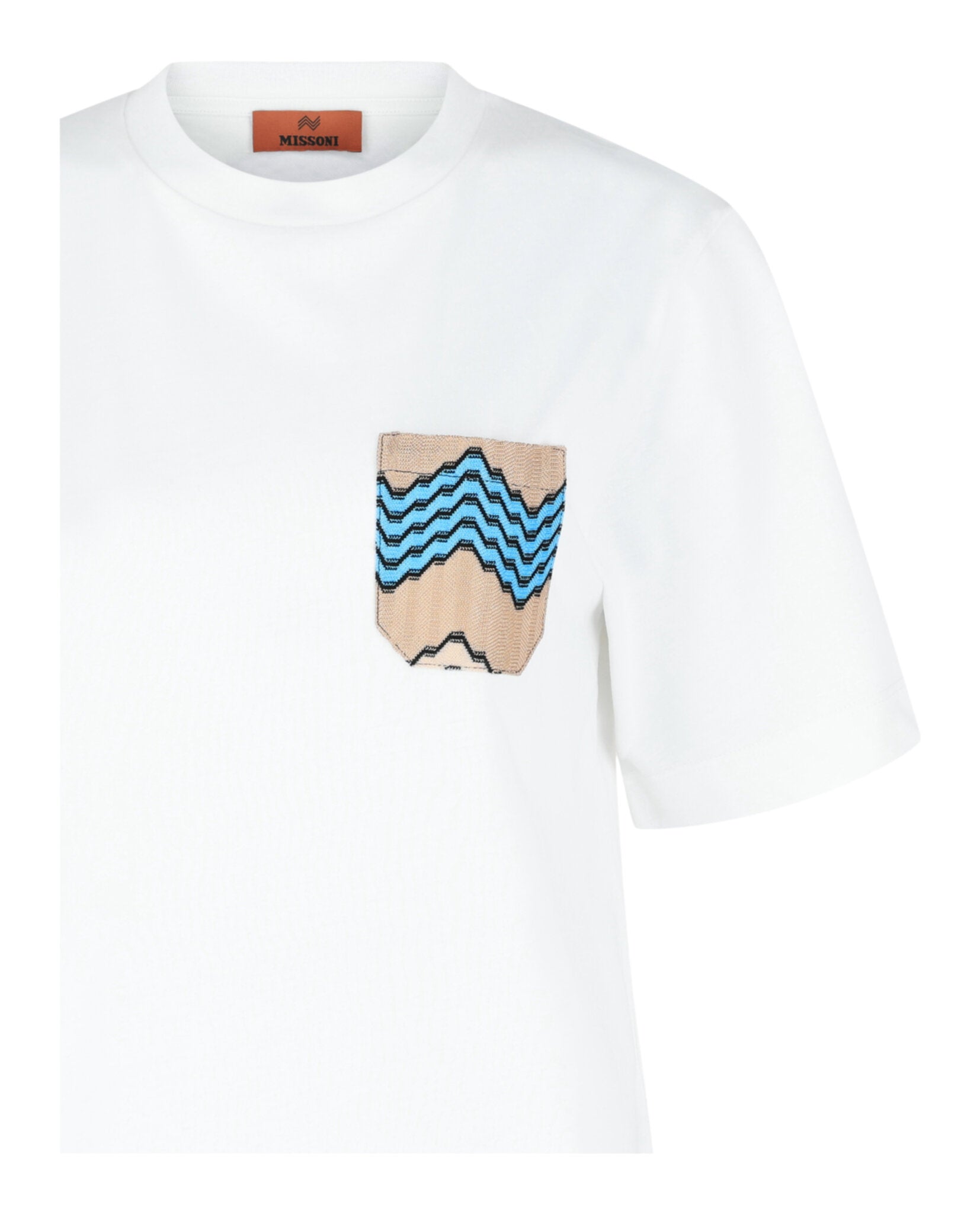 Cotton T-Shirt With Zig Zag Embroidered Pocket