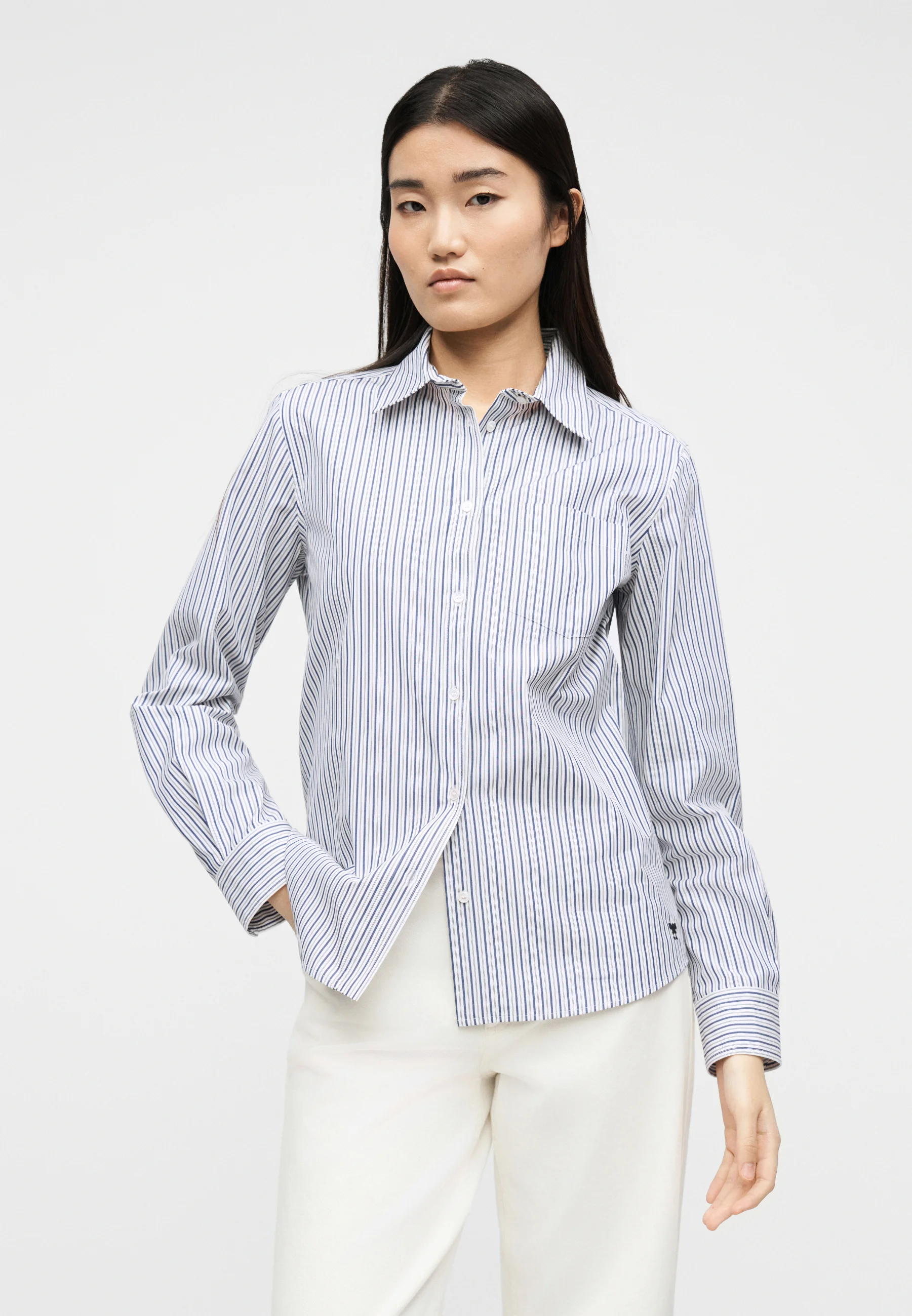 Blue Striped Cotton Blend Shirt