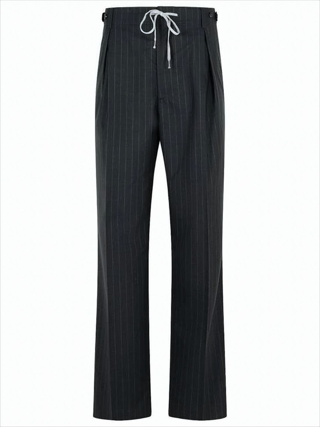 Pinstripe Wool Trousers with Drawstring Waist