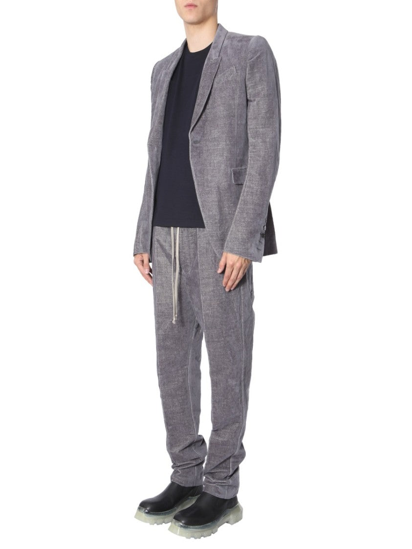 Textured Grey Velvet Single-Breasted Jacket