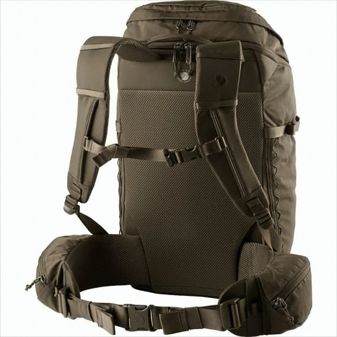 Tall Rectangular Brown Backpack with Multiple Compartments