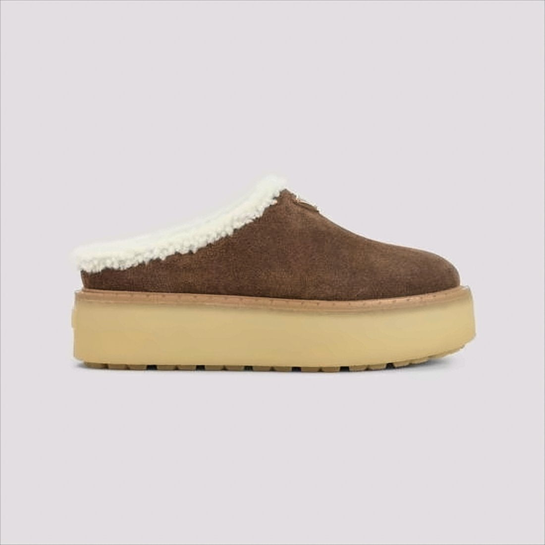 Plush Suede Mule With Triangular Logo Plaque