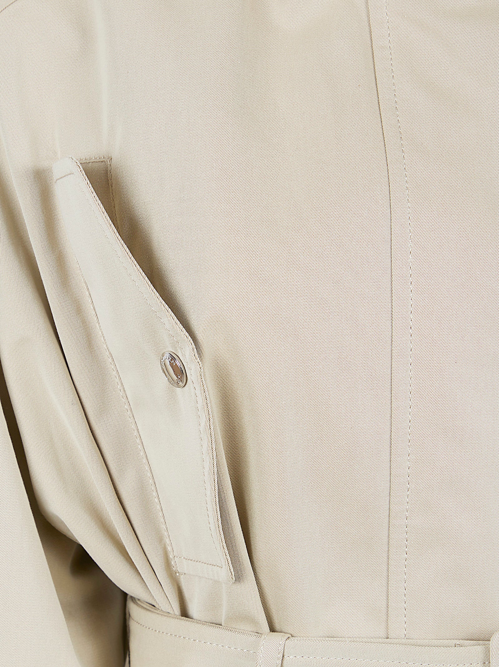 Short Ruffled Jacket in Light Beige Cotton Gabardine