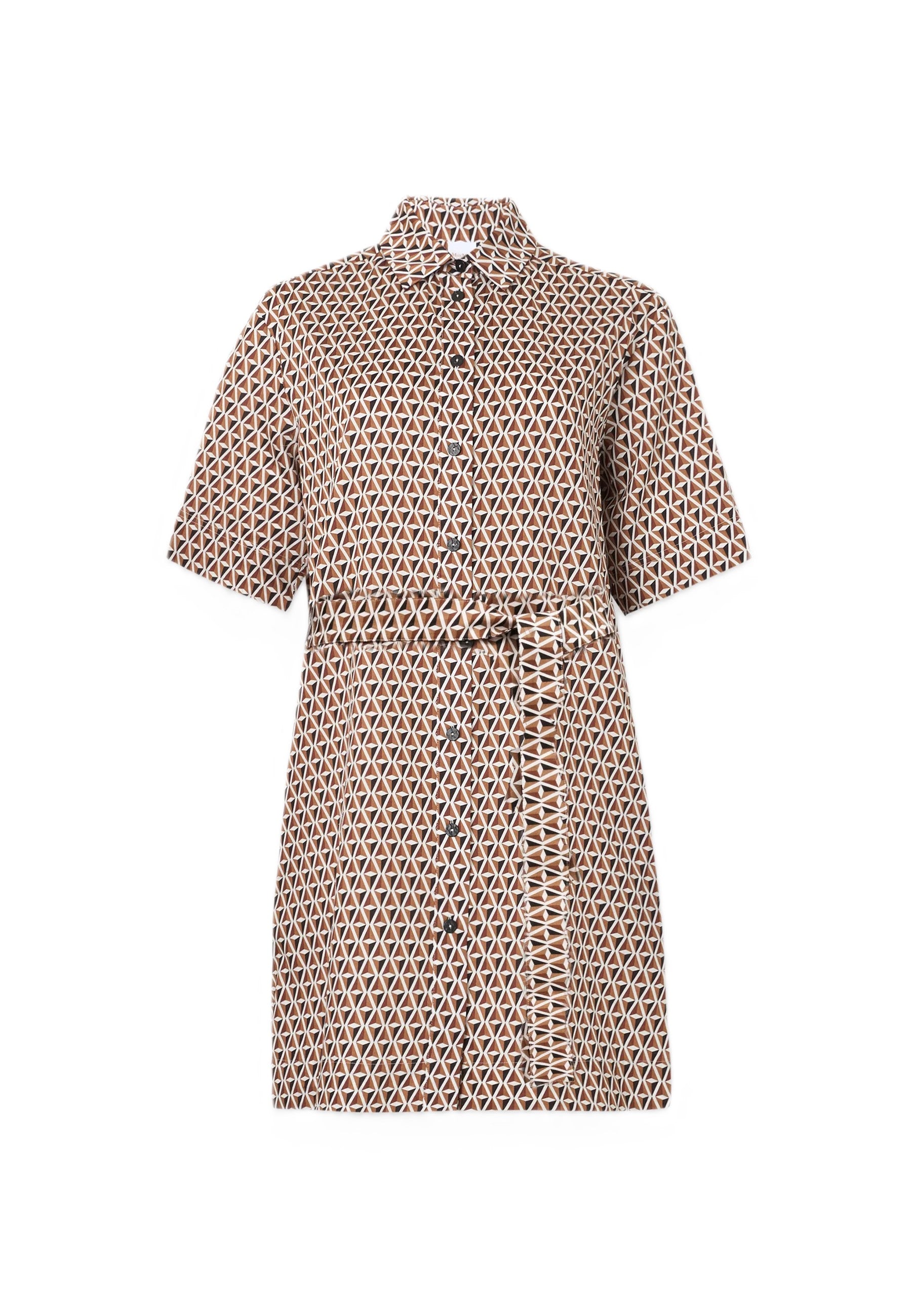 Short-Sleeved Geometric Dress with Button-Down Front