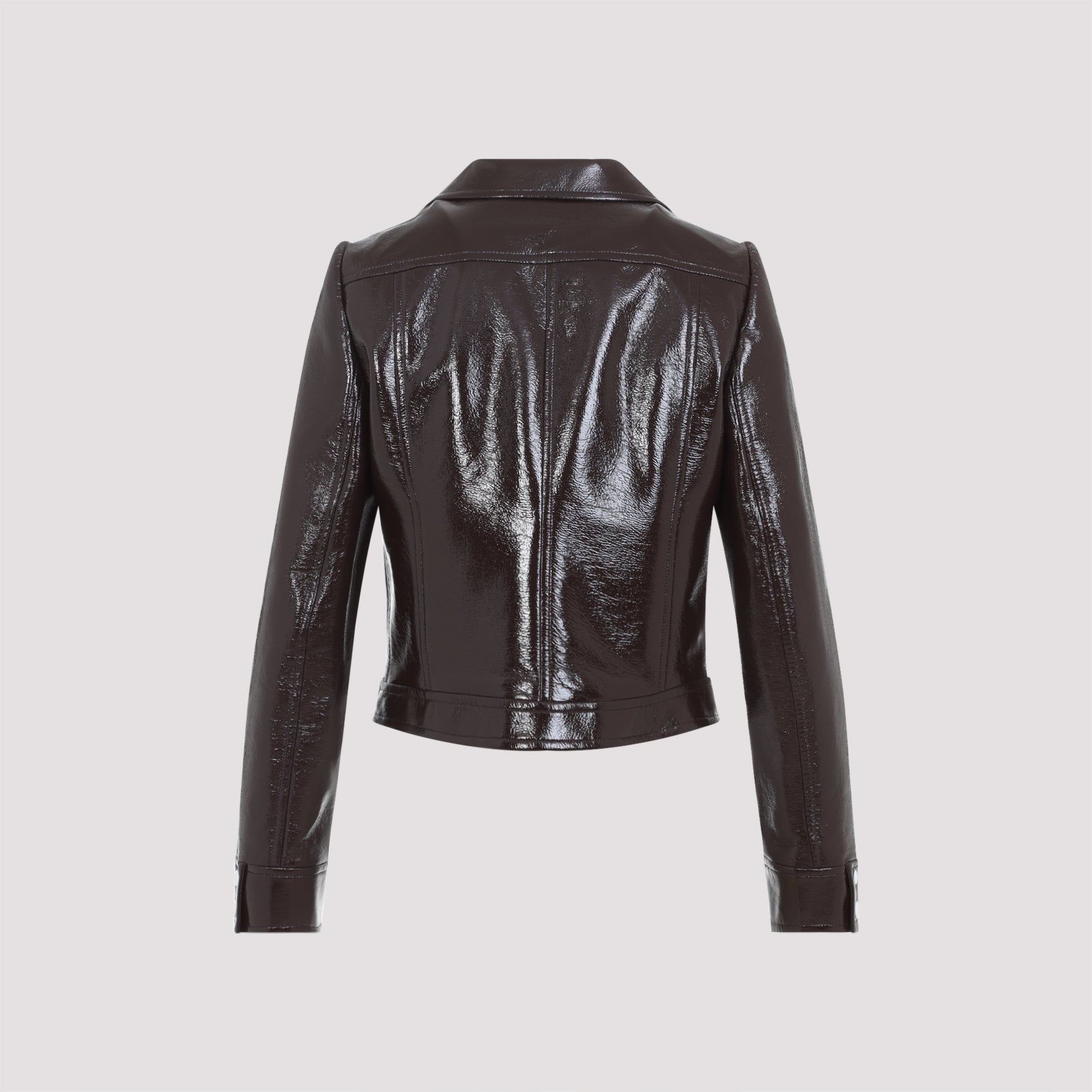 Patent-Finish Structured Jacket With Classic Collar