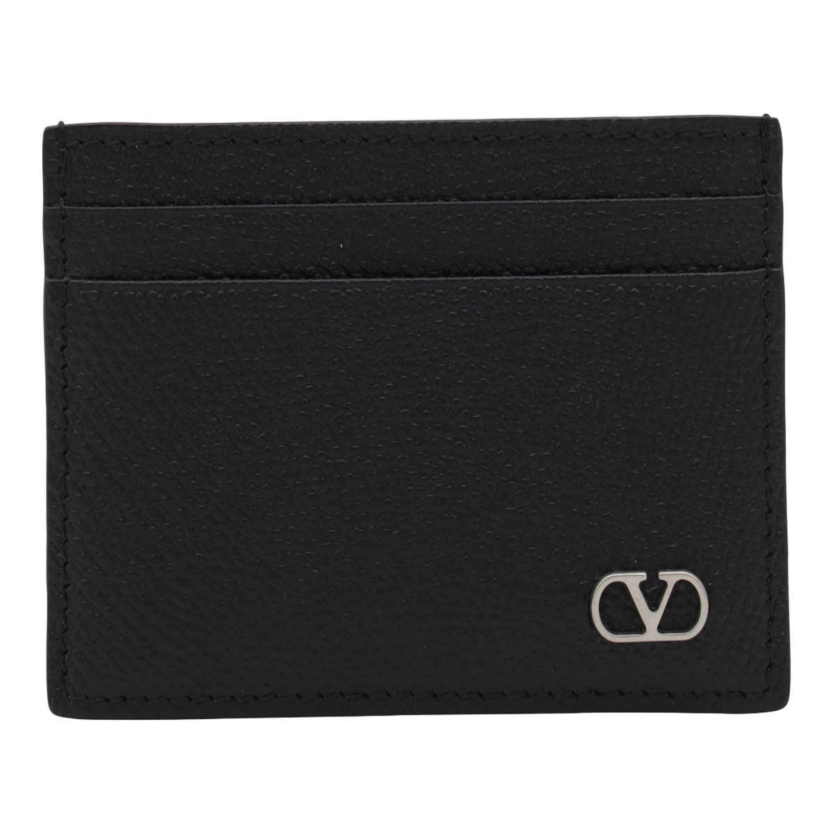 Textured Black Cardholder Wallet with Metallic Logo