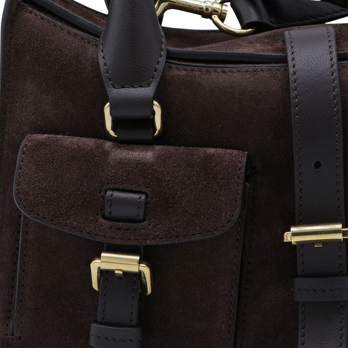 Structured Brown Suede Handbag With Gold-Tone Accents