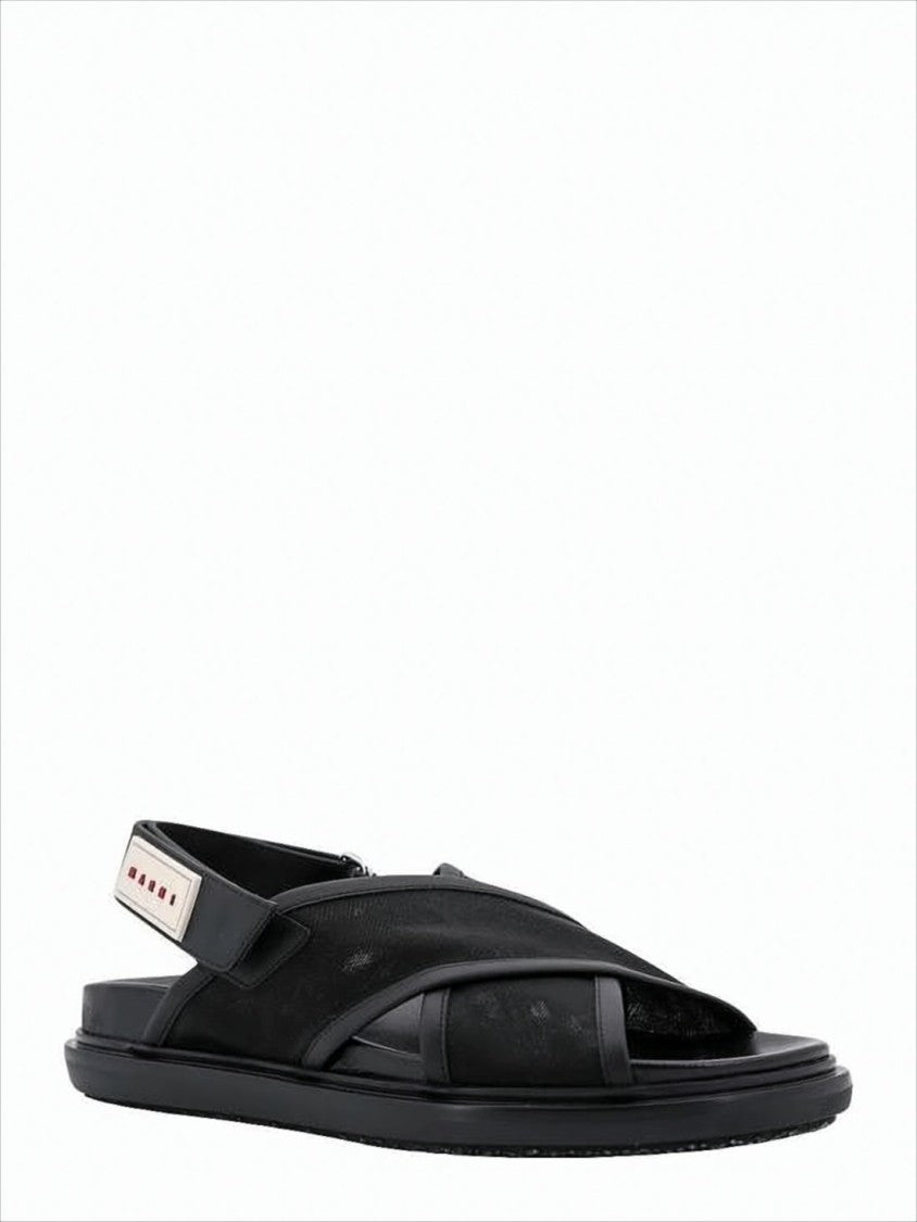 Open-Toe Black Mesh Sandals with Crisscross Straps and Rubber Sole