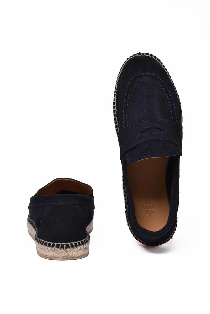 Suede Moccasin with Rope Heel - Blue