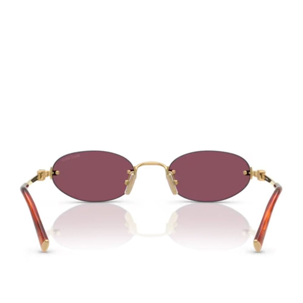 Rimless Gold-Tone Metal Oval Sunglasses with Bordeaux Lenses