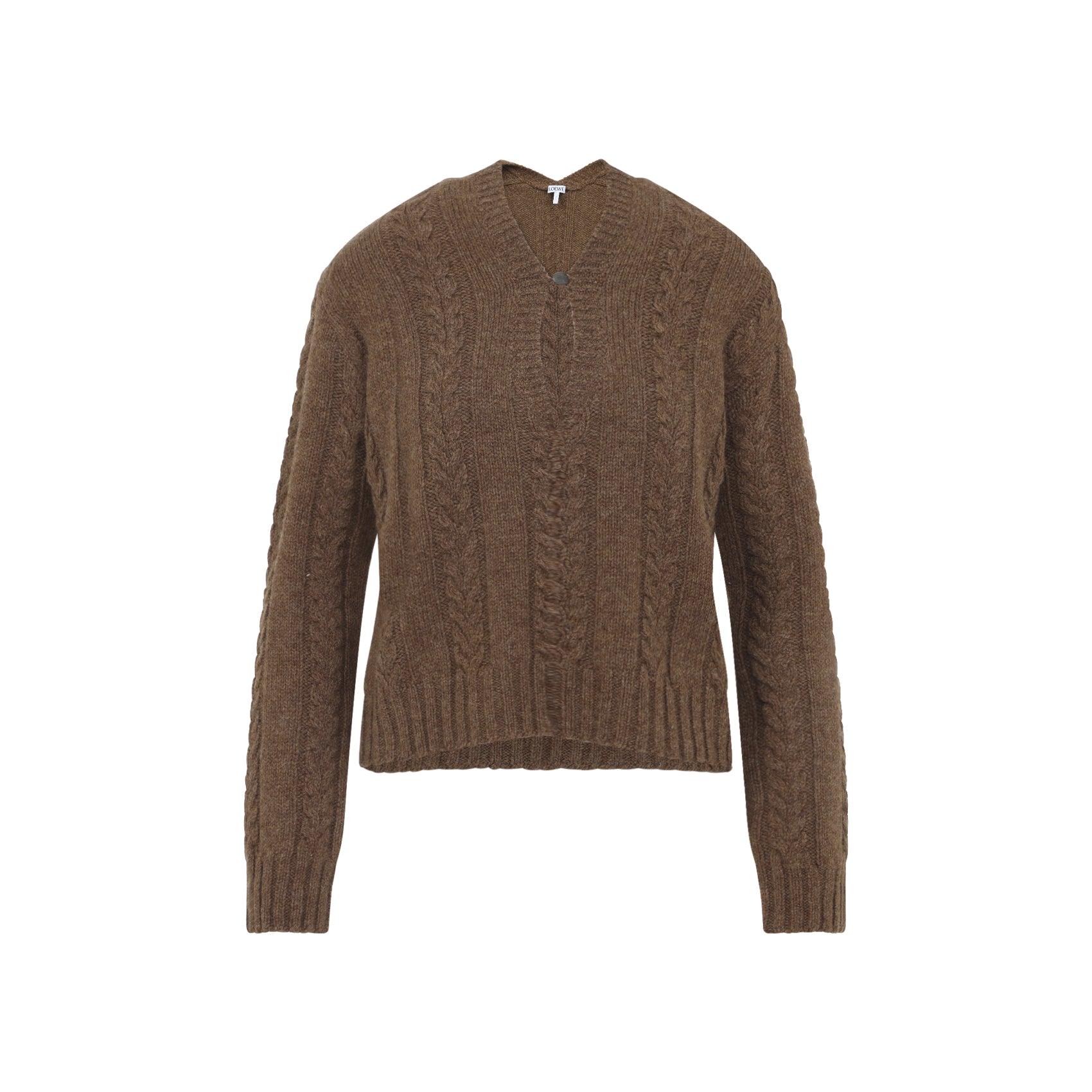 Cable Knit Sweater with Calfskin Accents