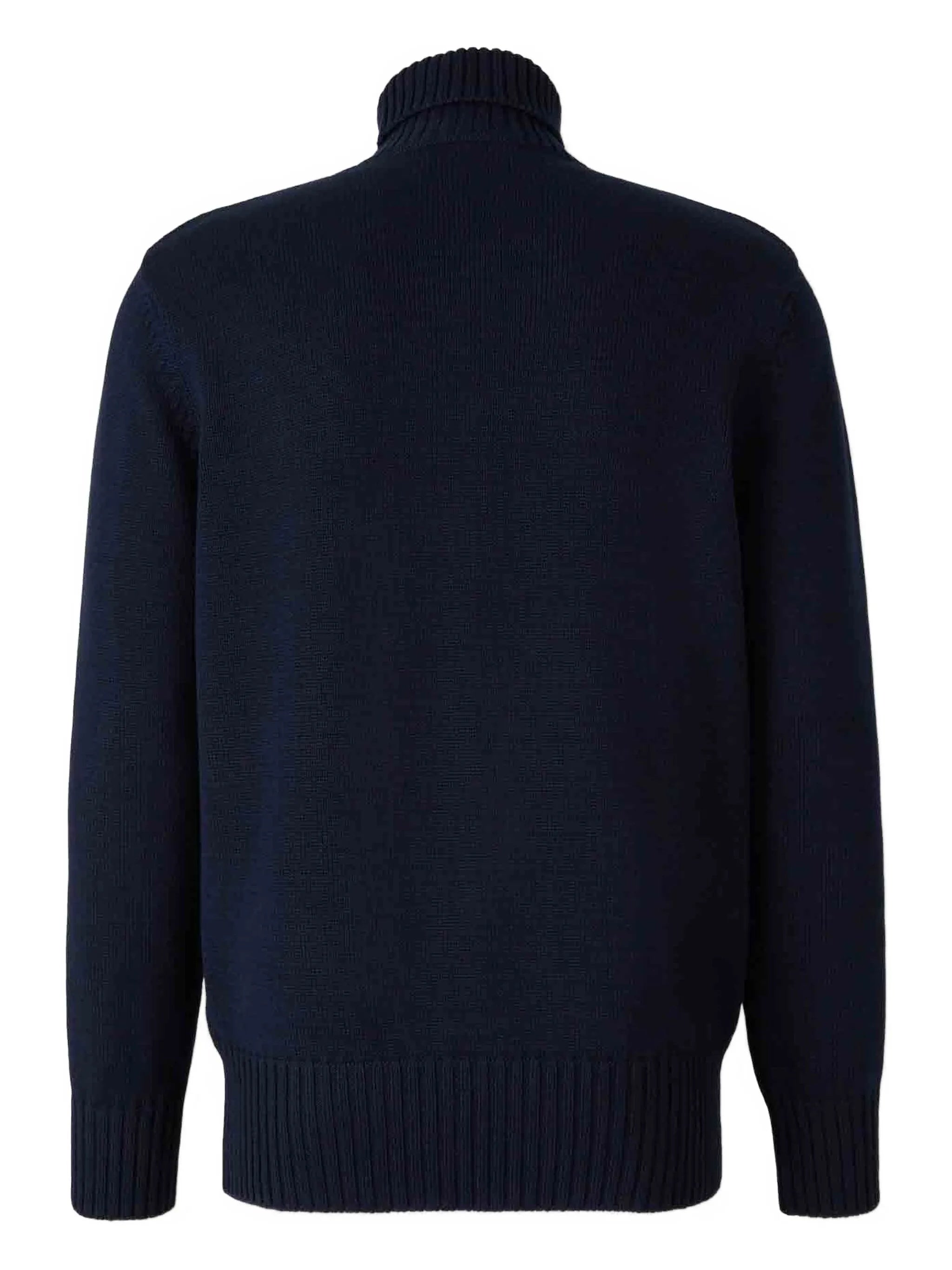 Navy Ribbed Knit Raised Lettering Turtleneck