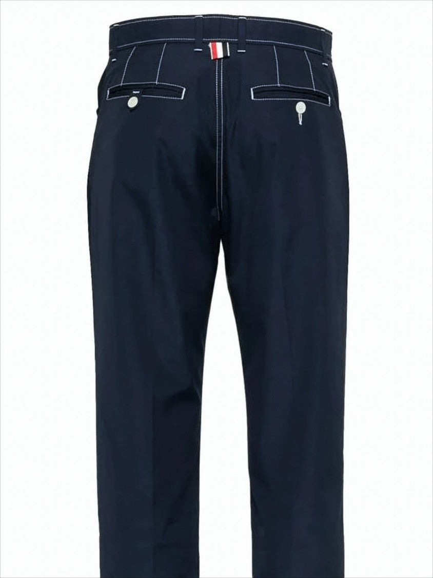 Straight-Leg Trousers with Contrast White Stitching and Tailored Finish