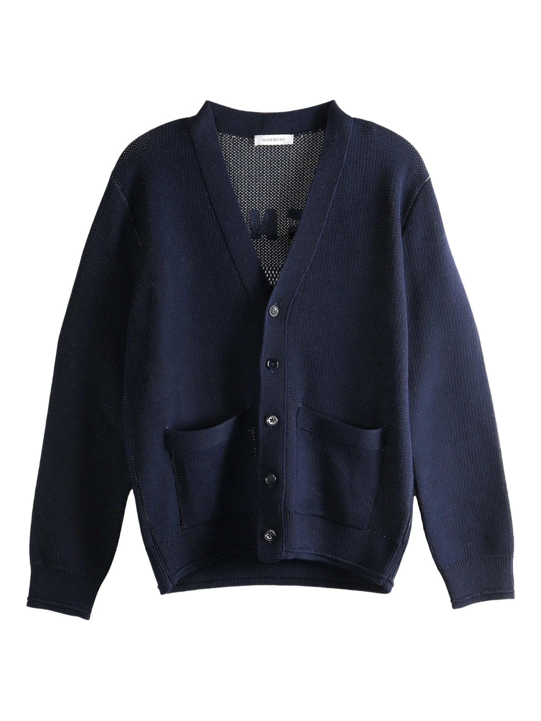 Deep V-Neck Embossed Ribbed Cotton Cardigan