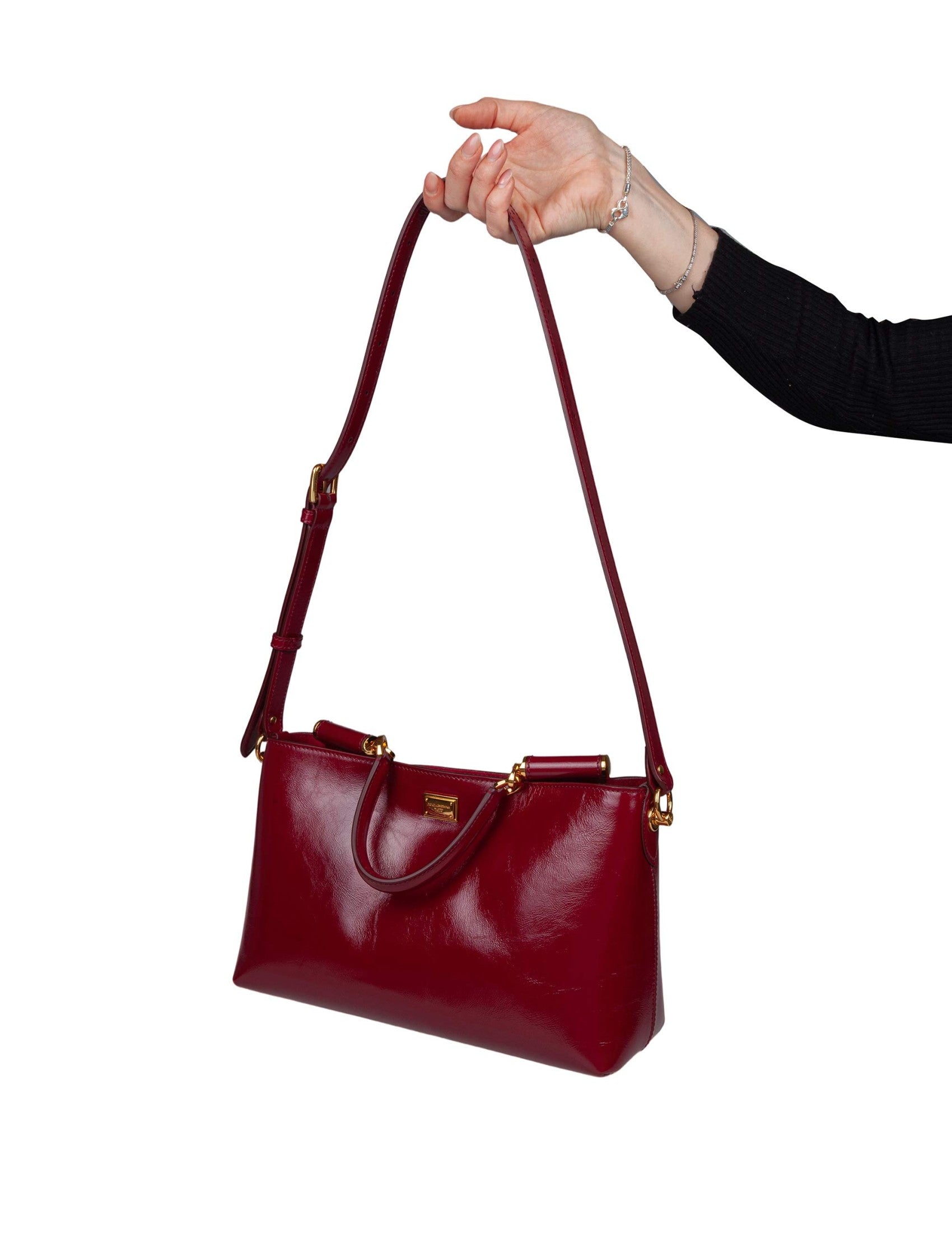 Vittoria Calfskin Handbag, Dark Red