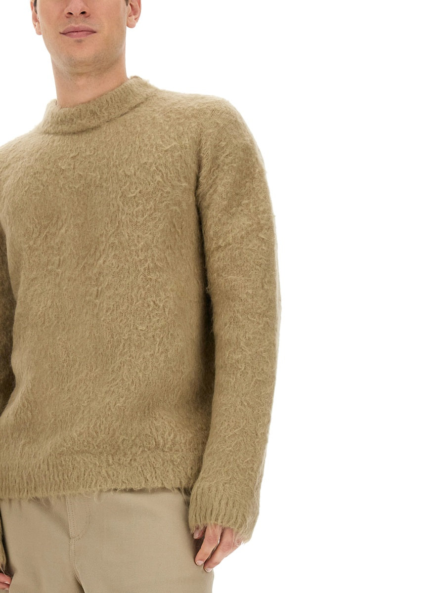 Fuzzy Wool Blend Sweater With High Neckline