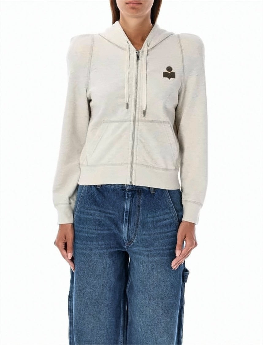 Cropped Zip-Up Hoodie with Puffed Shoulders and Subtle Logo