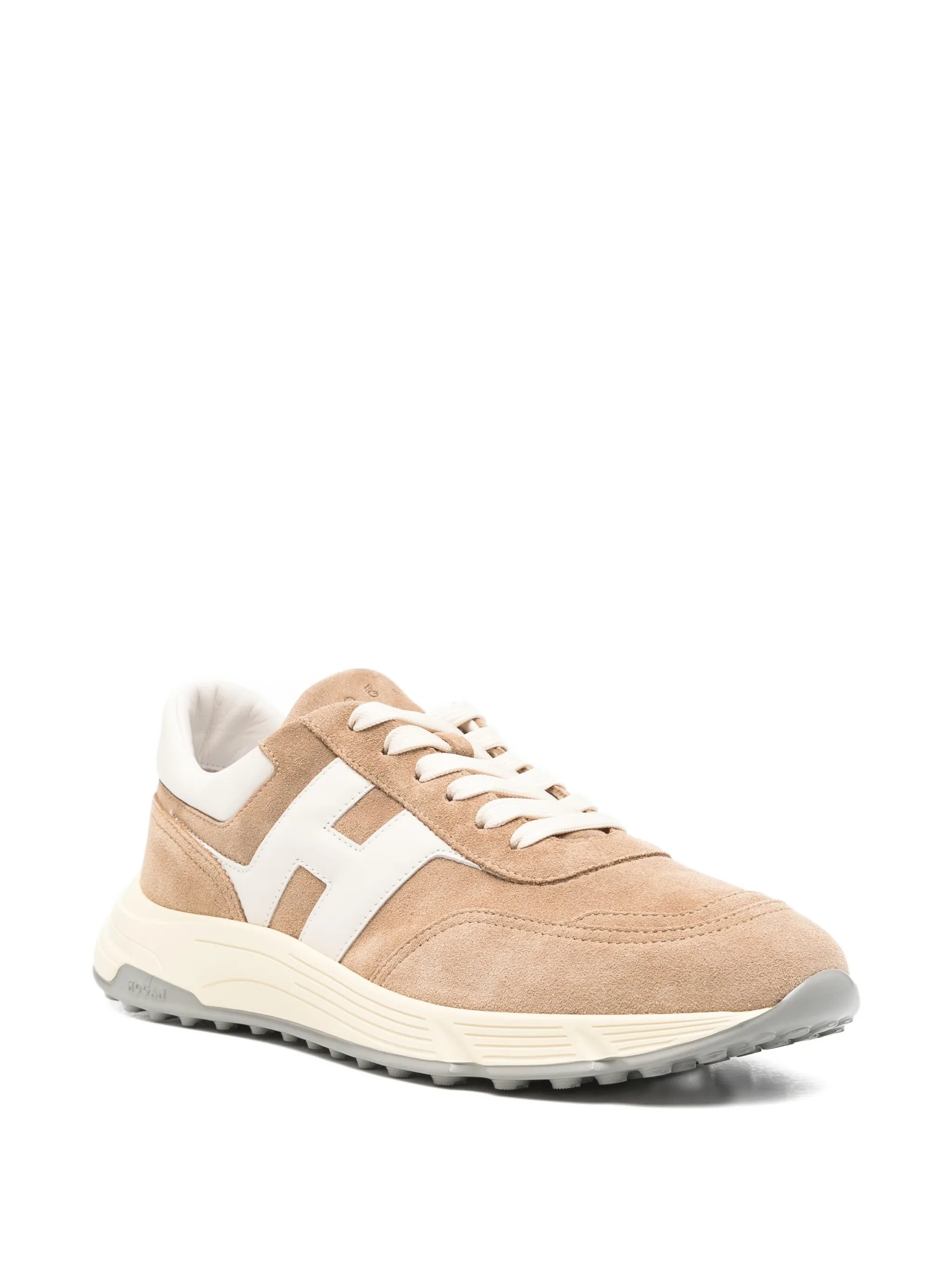 Beige Suede Leather Iconic Logo Sneakers