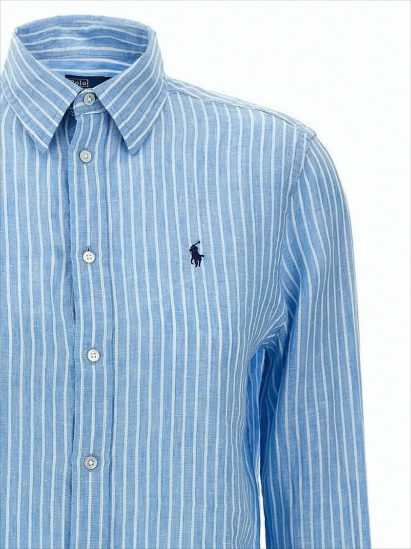 Long-Sleeved Button-Up Linen Shirt With Vertical Stripes