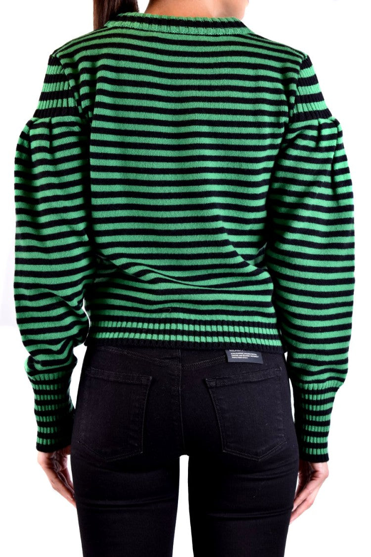 Multicolor Striped Sweater With Puffed Sleeves