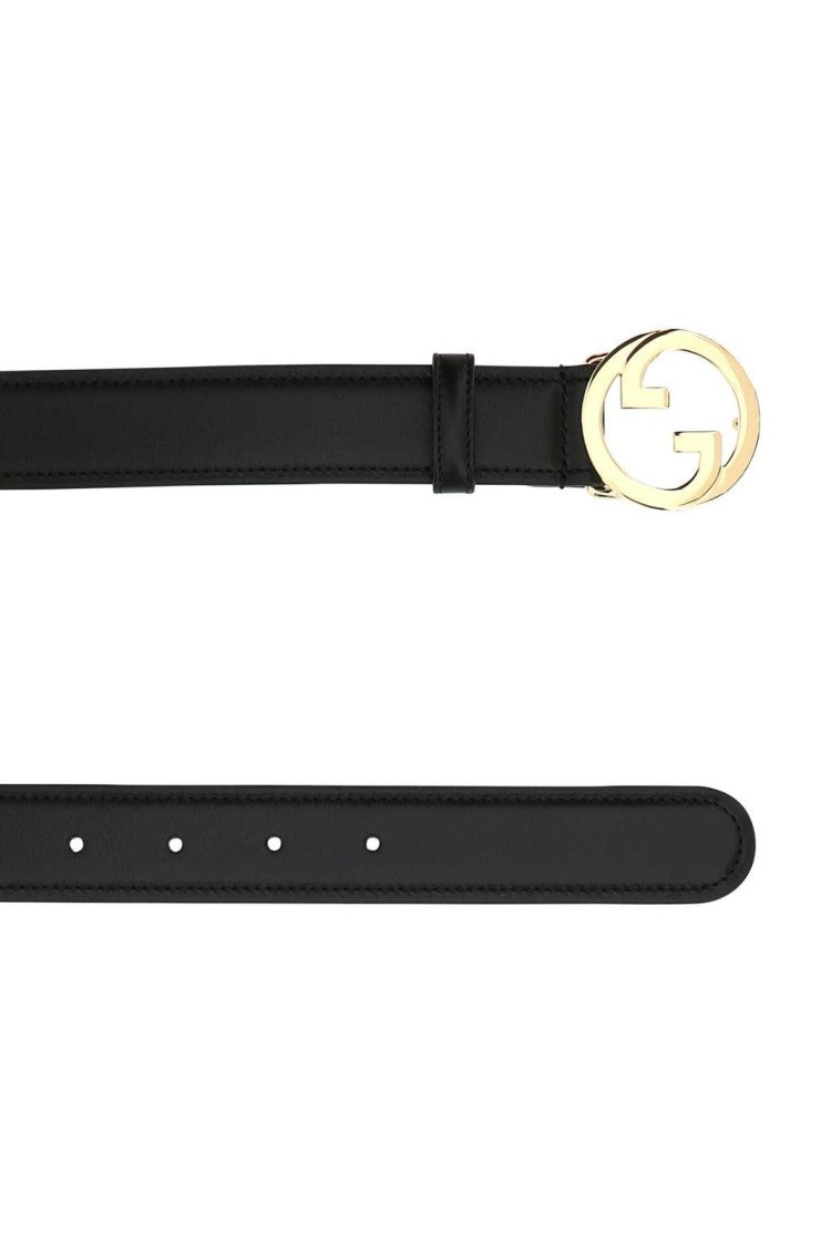 Leather Belt with Interlocking Double-G Buckle