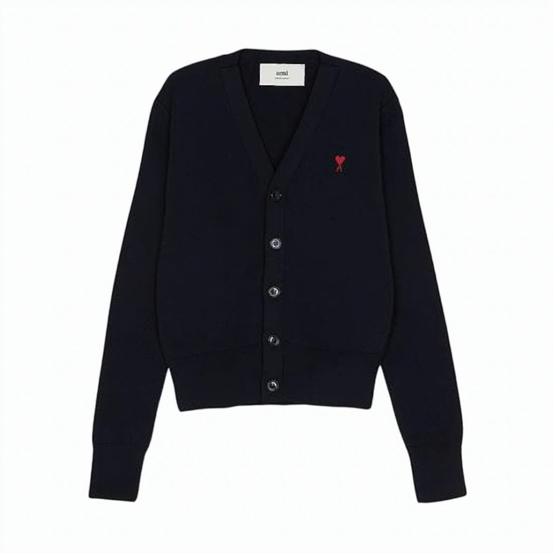 Cropped V-Neck Cardigan with Embroidered Heart Logo