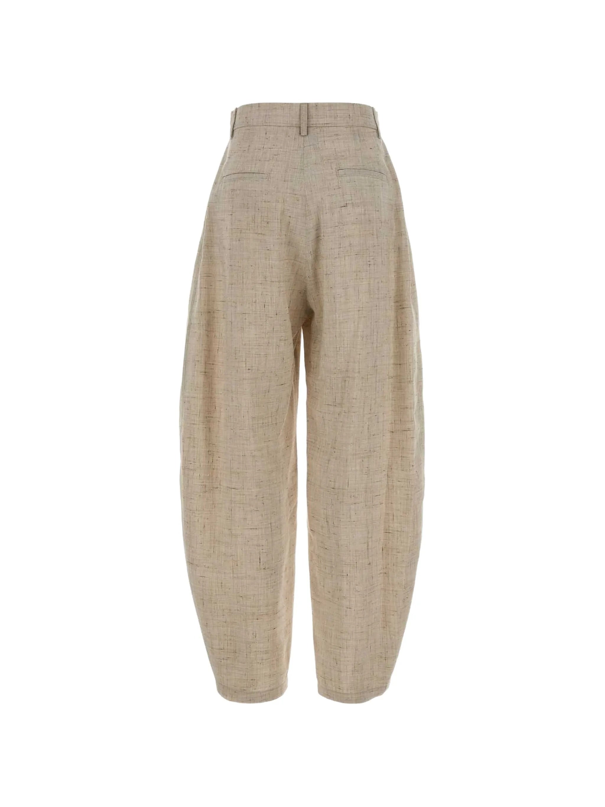 Beige Loose Fitting Textured Viscose Cropped Pants