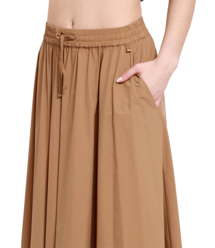 Camel Midi Skirt with Elastic Waistband