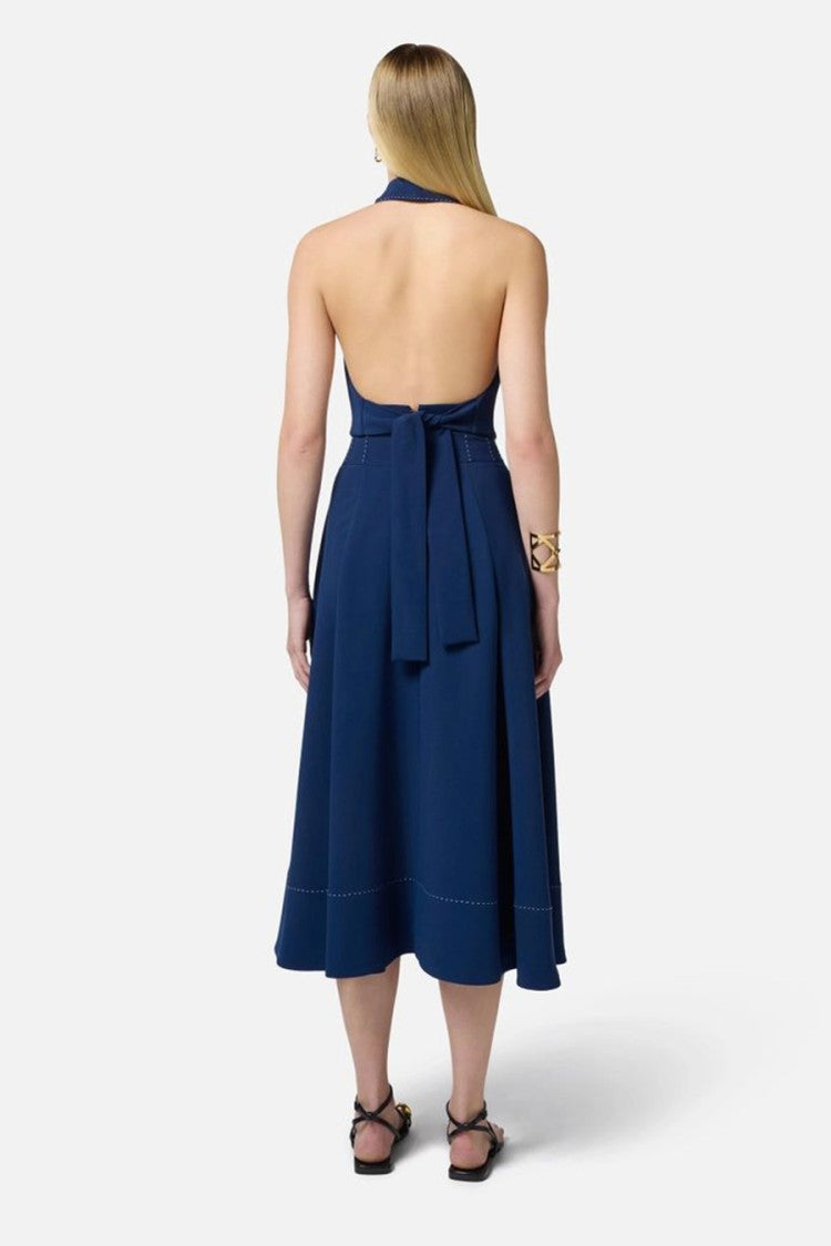 Blue Tailored Coat With Distinguished V-Neckline
