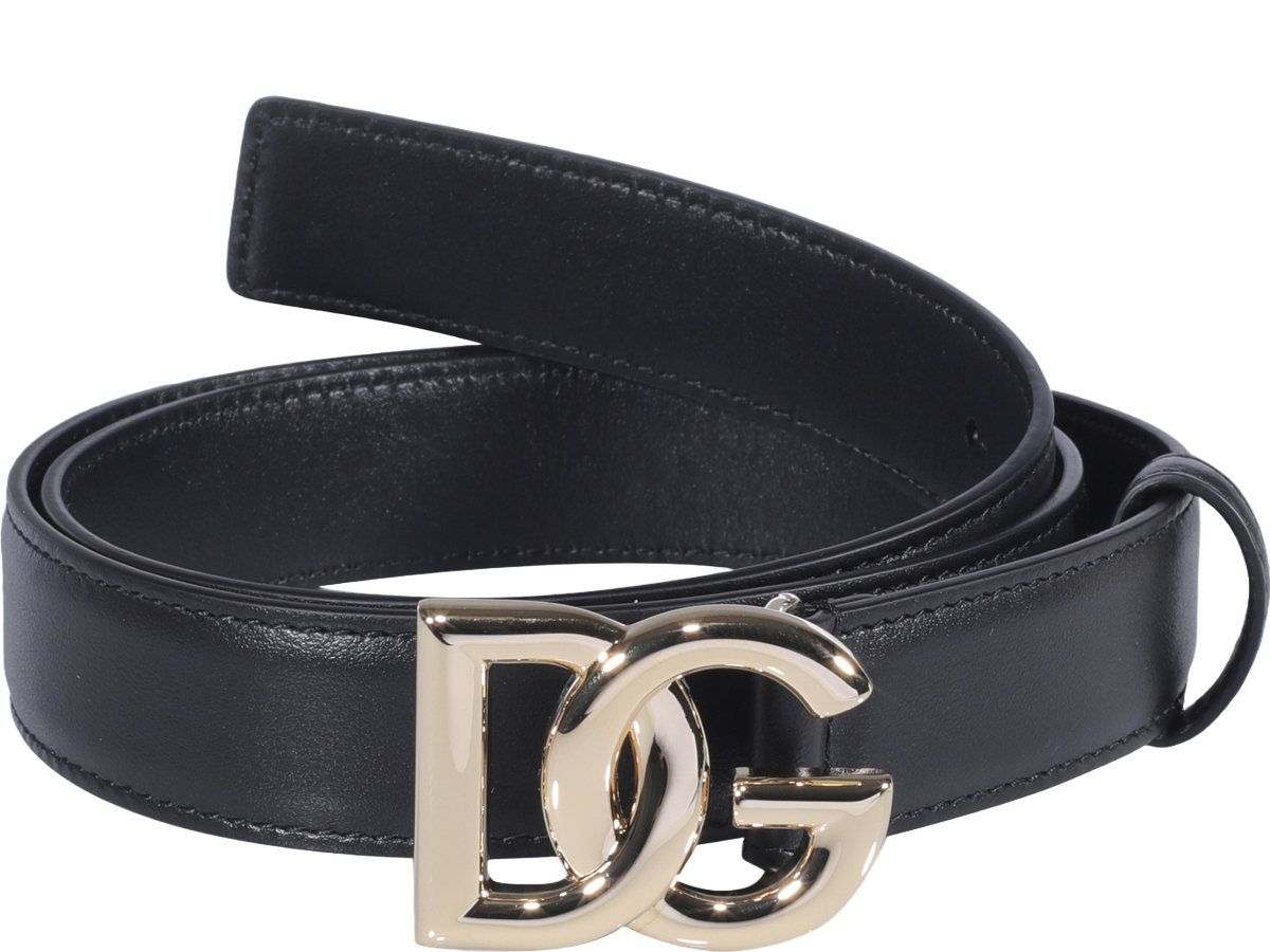 Smooth Leather Belt with Gold-tone DG Buckle