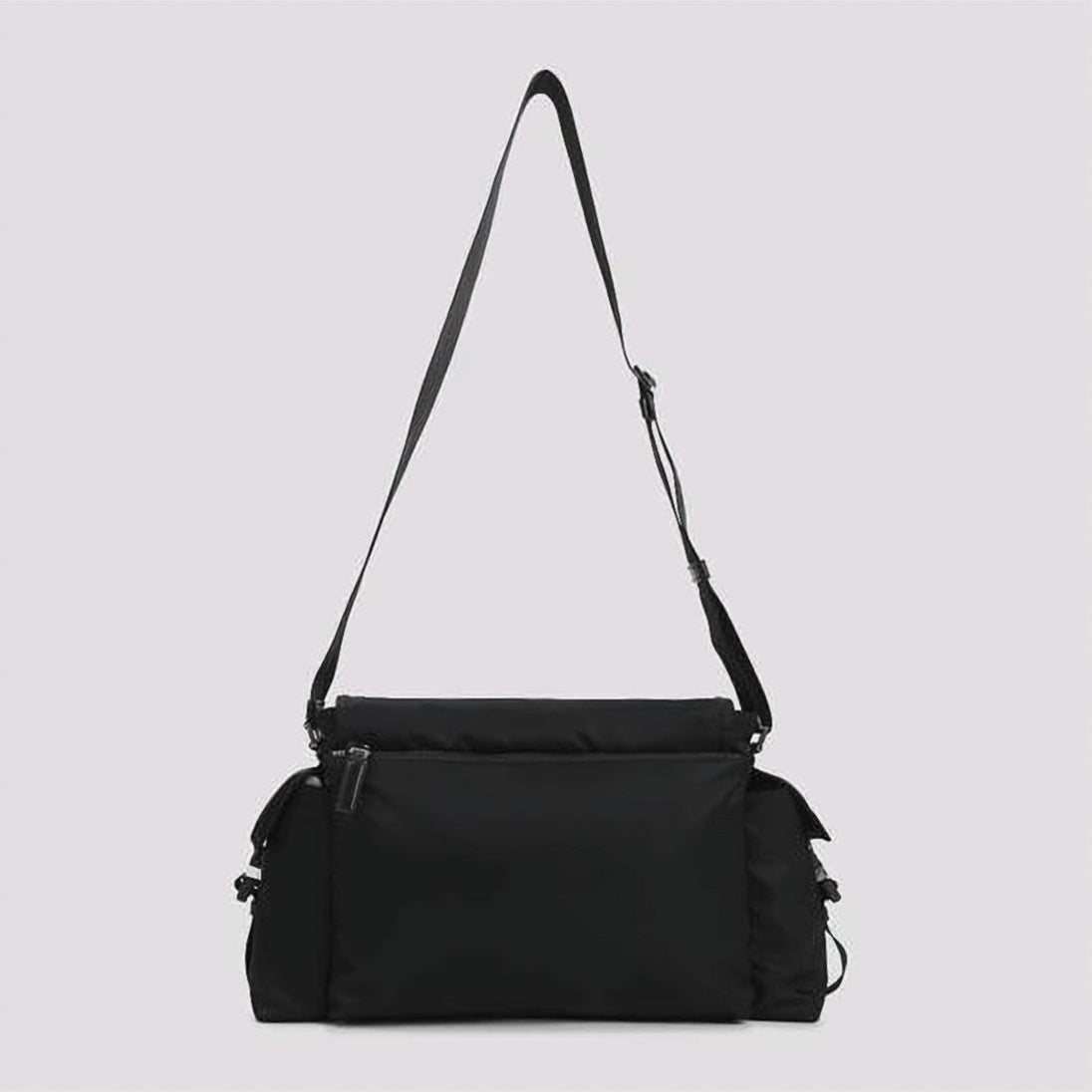 Crossbody Bag with Triangular Logo Plaque and Buckle Straps