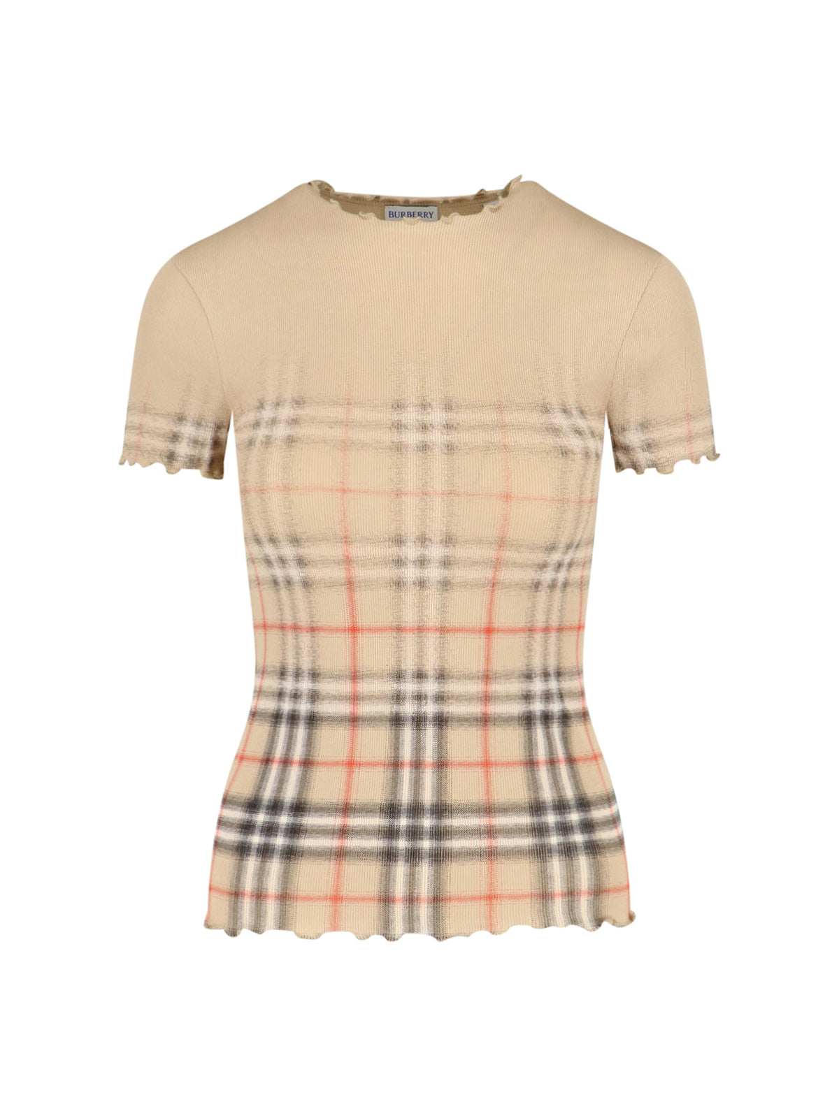 "Check" Sweater In Beige Stretch Cotton